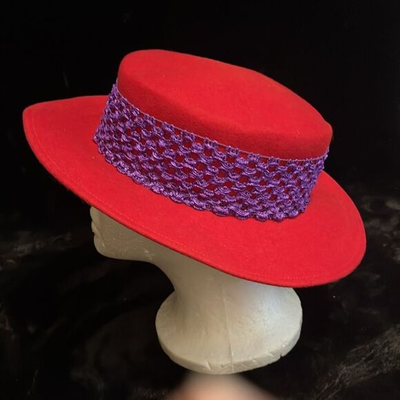 Vintage Doeskin Felt Wide-Brimmed Hat with Lattice Design - Picture 3 of 6